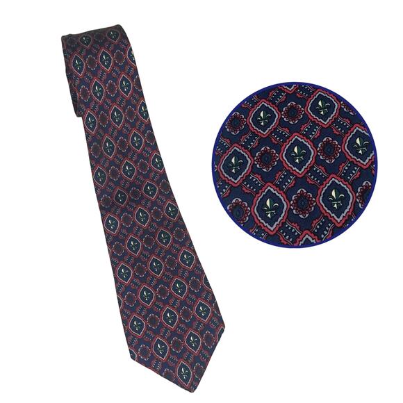 1990s Vintage Designer St. Michael Blue Paisley Fleur De Lis Silk Men's Neck Tie - Picture 1 of 7
